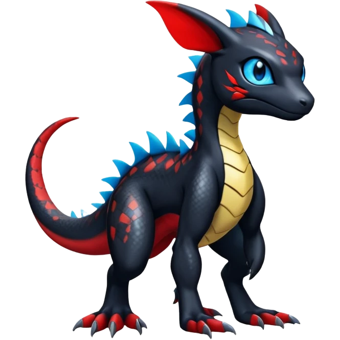 Cute Shiny Guilmon-Salandit-Umbreon-Fakémon-hybrid-creature (full body)  emoji