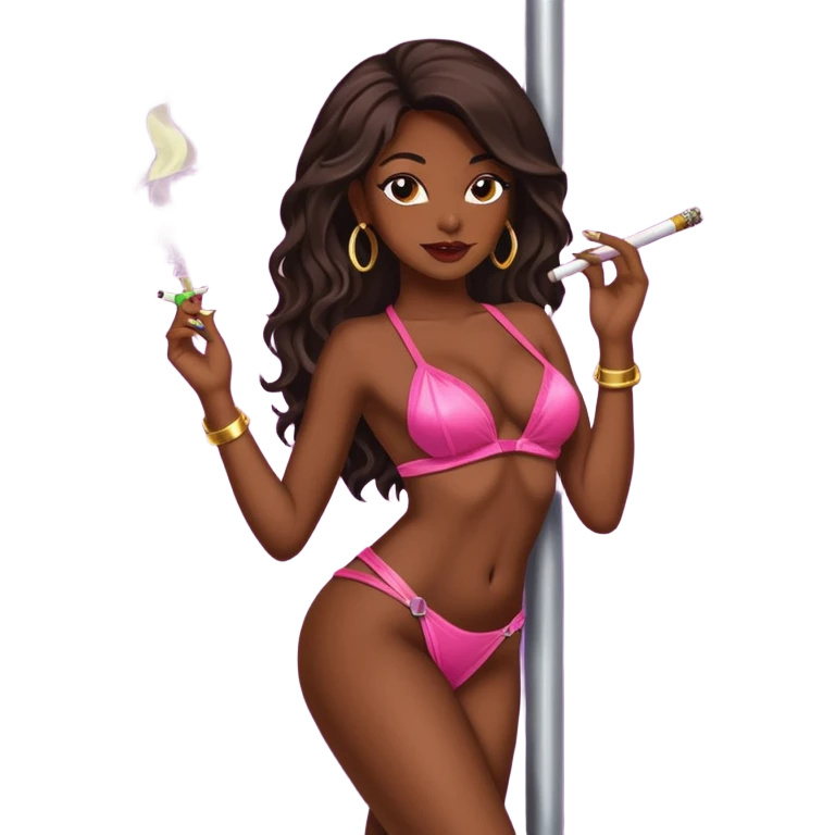Exotic dancer on stripper pole smoking weed emoji