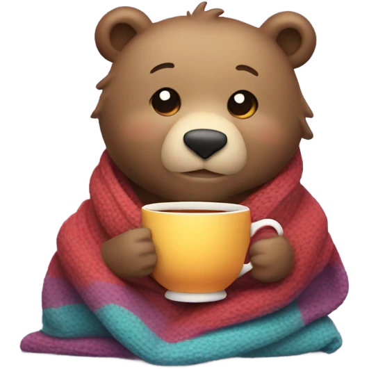 Cozy bear in a blanket drinking tea emoji