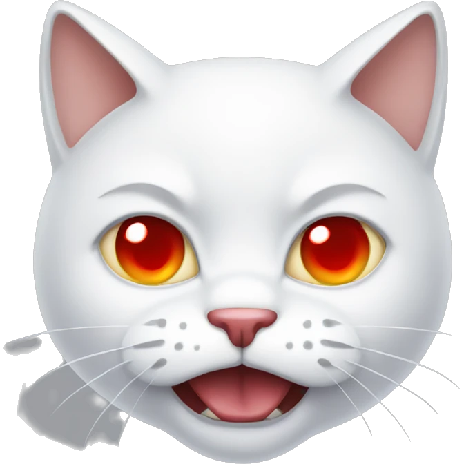 an angry white cat with red eyes  emoji