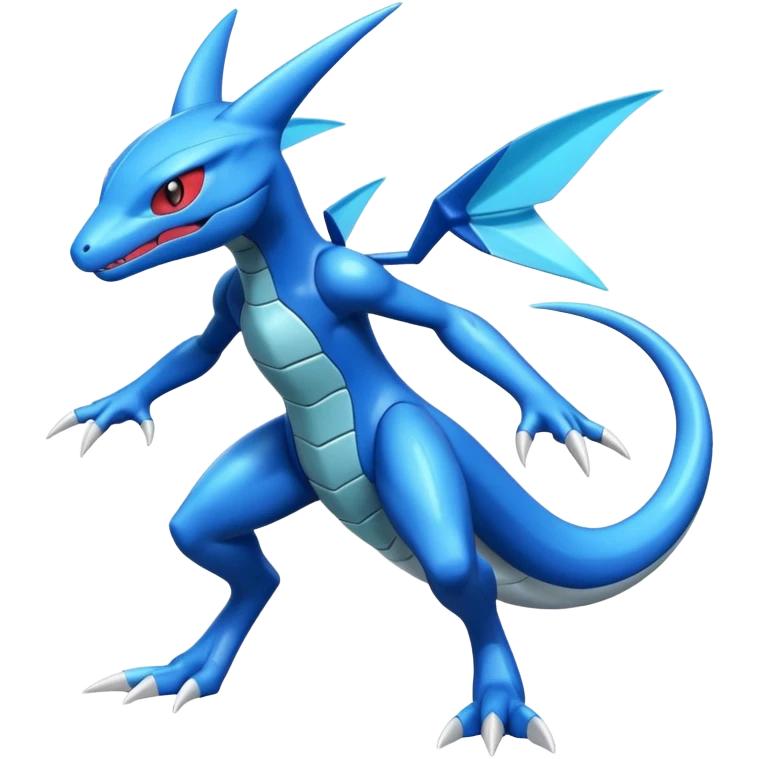 Shiny Blue Smooth Glossy Soft Salamence-Greninja-Inteleon-Scizor-Greninja-Genesect-Bisharp-Pokémon-Fusion, full body emoji