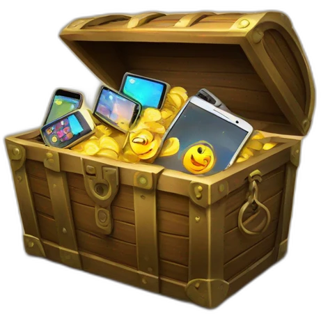 open treasure chest full of smartphones emoji