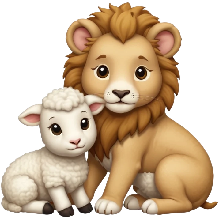 Lion and lamb cute emoji