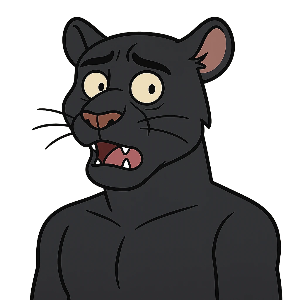 black panther, cartoon style, bold lines, expressive face emoji