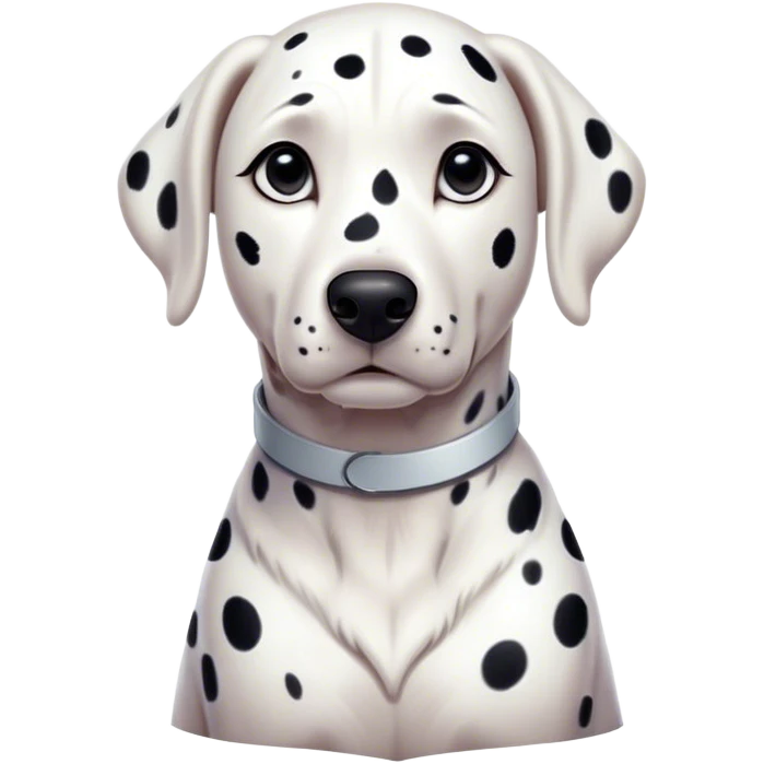 Cinematic Noble Dalmatian Portrait Emoji, Poised and regal, with a lean, athletic build and a glossy white coat adorned with distinctive black spots, deep-set soulful dark eyes, Simplified yet sharp and sophisticated features, highly detailed, glowing with a soft, dignified glow, high shine, intelligent and alert, stylized with an air of elegance, focused and attentive, soft glowing outline, capturing the essence of a watchful and confident companion, so majestic it feels as though it could dash out of the screen with effortless authority! emoji