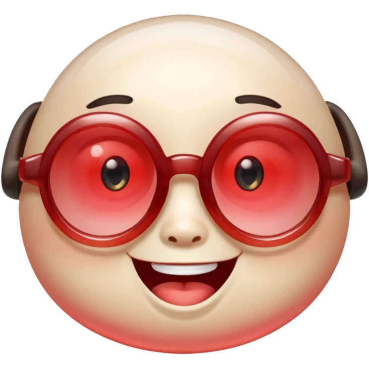 A single chubby crystal gemstone character wearing cute round glasses, chunky and irregular with faceted sides (not egg-shaped), [red] gradient, big glossy eyes behind the glasses and a wide happy smile, , high detail, soft lighting, centered on a plain dark background emoji