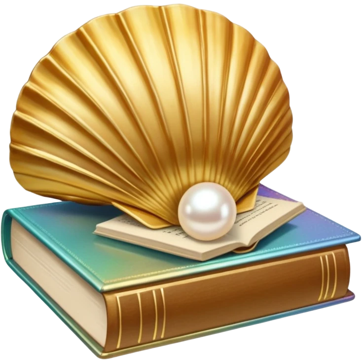 Open gold shell with pearl and beige books emoji