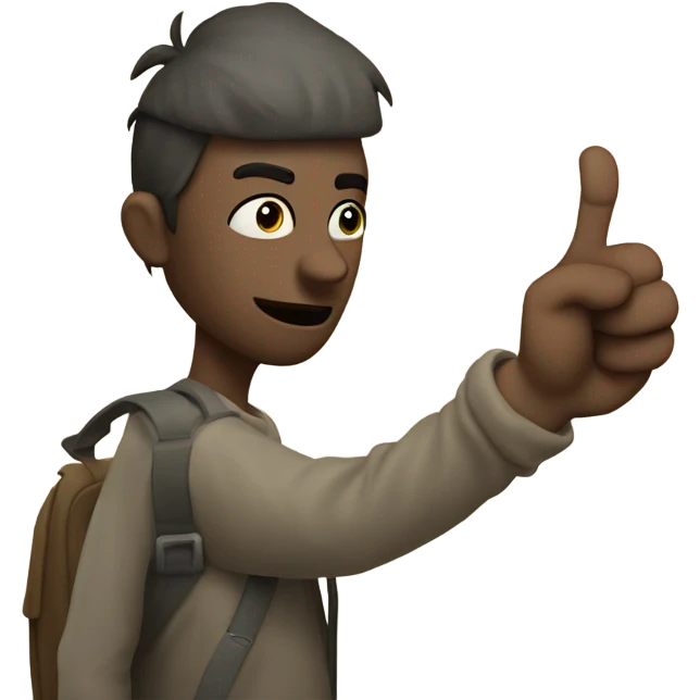 Hitchhiker with thumb out sneaking in corner emoji