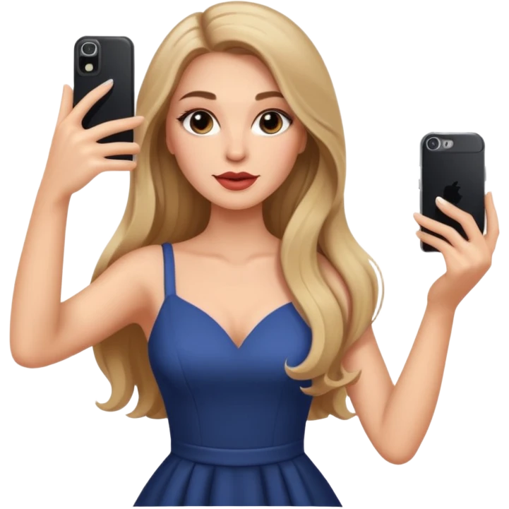 White woman gorgeous make up long hair taking selfie in dress emoji