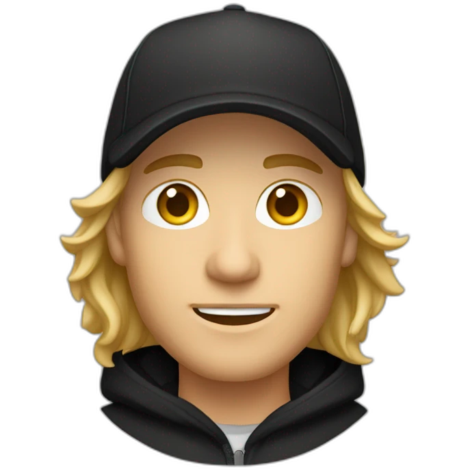 Male caucasian Designer wearing flat bill hat and black hoodie emoji