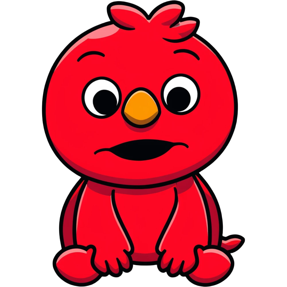 A sad Elmo puppet character crying with a frown emoji