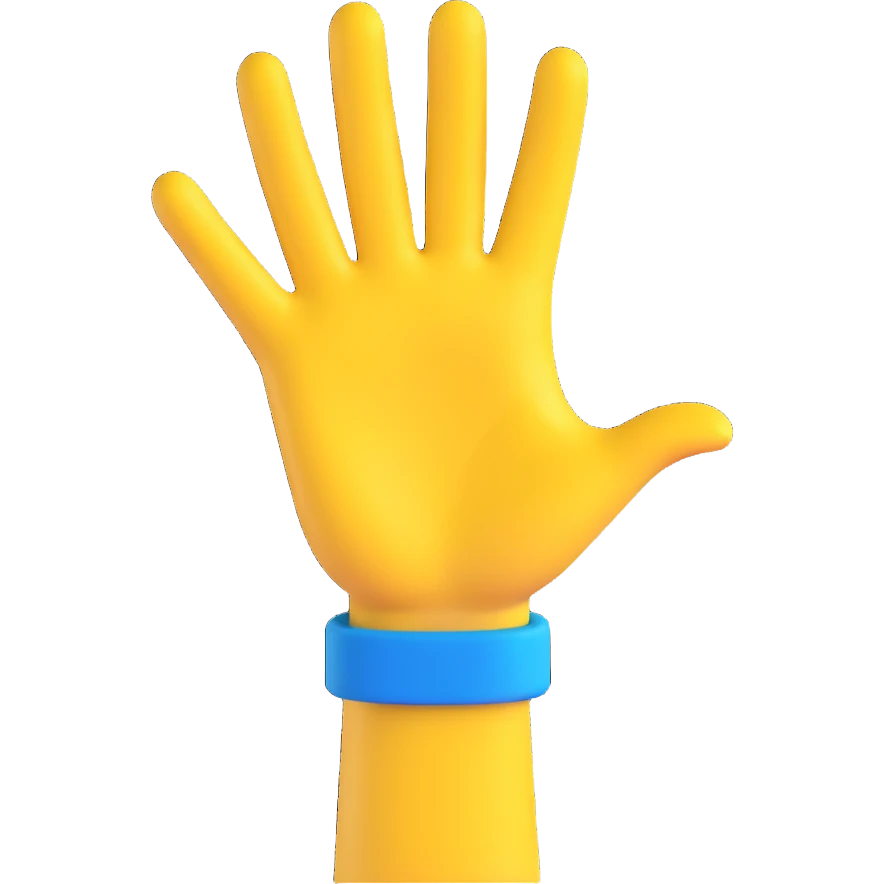 yellow hand making the 'OK' gesture with a blue wristband, 3D emoji style emoji