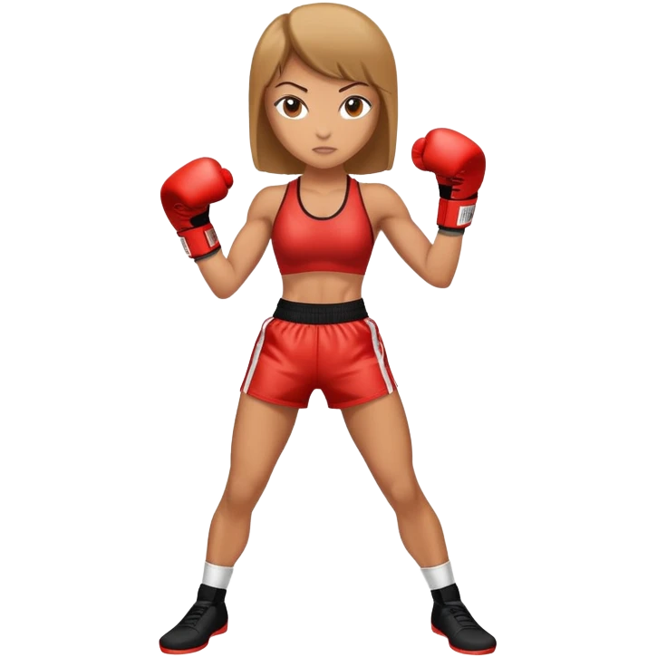woman in kickboxing stance with boxing gloves emoji