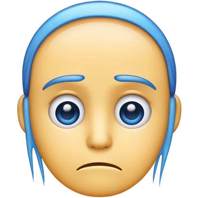 Create a minimalistic emoji of a sad face with a blue outline. The face should be transparent, except for the blue outline. Draw three hairs on the emoji's head. emoji