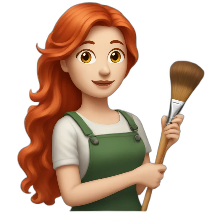 Red hair woman painting with brushes in hand emoji