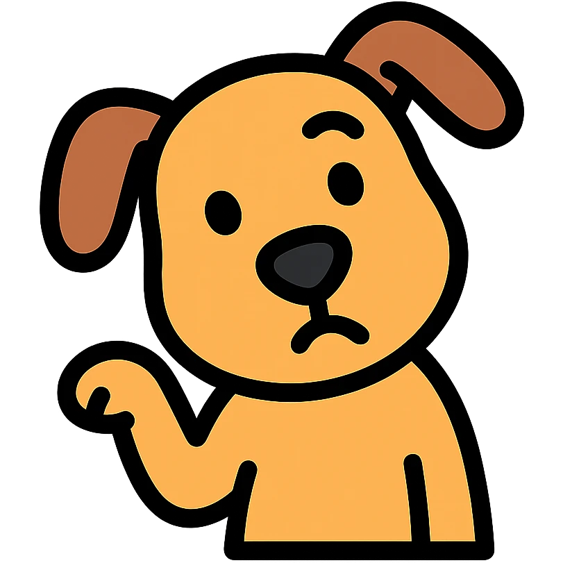 dog with a curious expression, head tilted, paw raised as if asking a question, color outline icon emoji