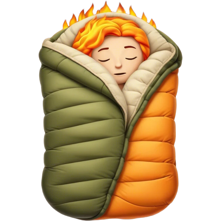 Cinematic Realistic Sleeping Bag, plush and slightly wrinkled, rich fabric texture catching the firelight, glowing with warmth and inviting coziness, nestled within a peaceful campsite. emoji