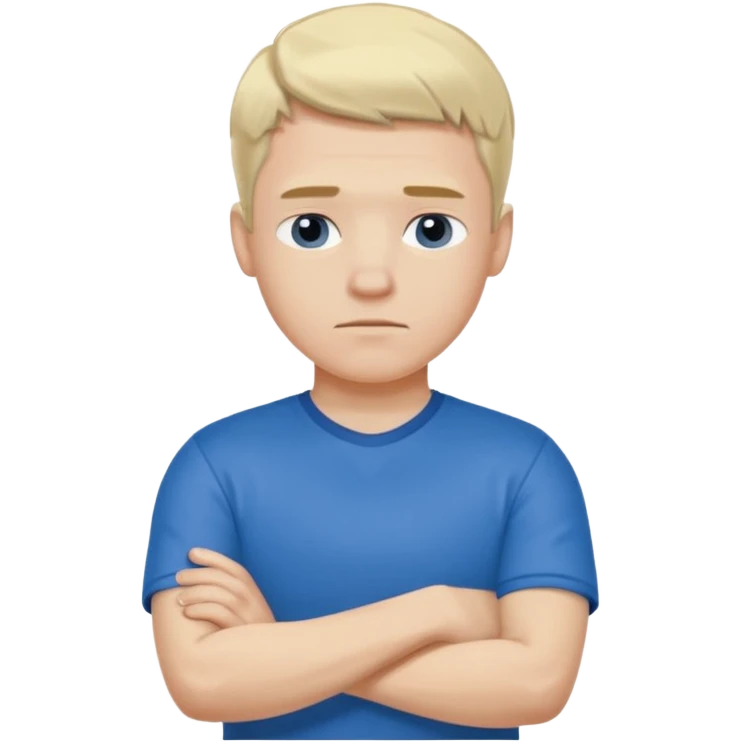 Pale blond man in blue football t shirt crossed arms (he is cold trembling ) emoji
