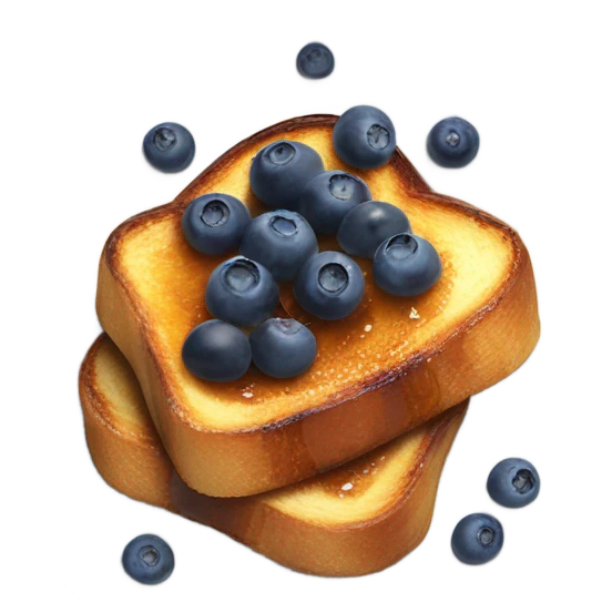 french toast with three blueberries, maple syrup, and butter on top emoji