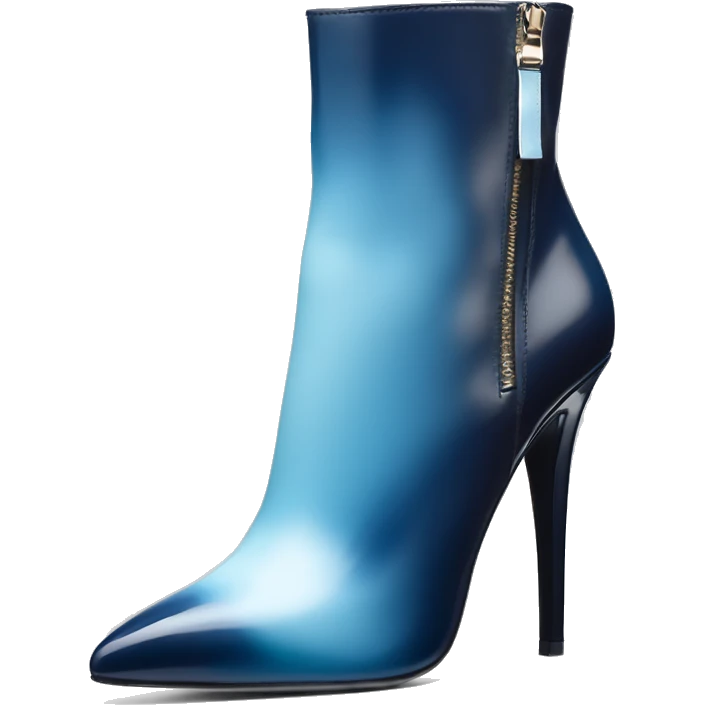 Realistic isolated top view of a pair of dark navy blue,sky blue and pastel blue ombre Michael Kors zippered stiletto ankle bootie boots.  emoji