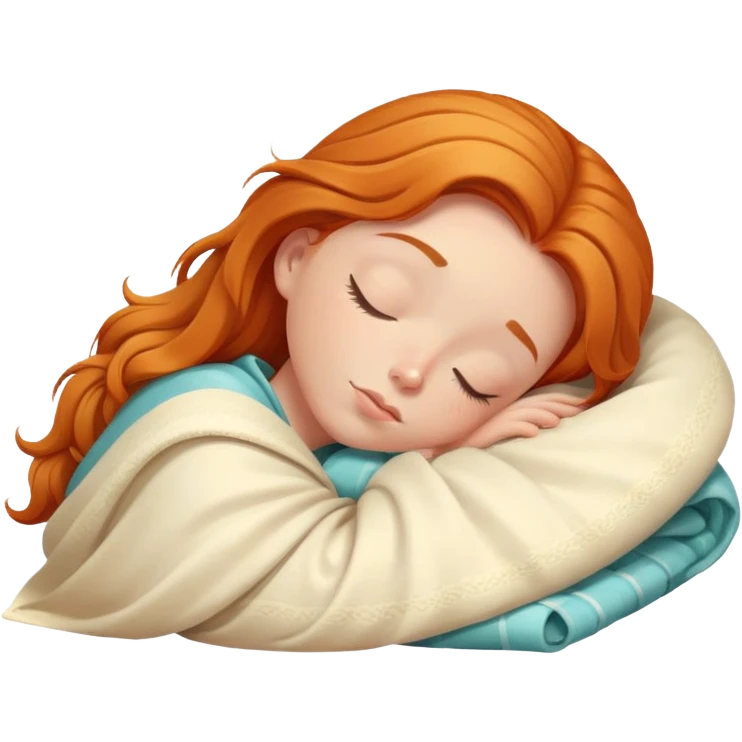 Ginger girl sleeping head on the pillow and covering blanket emoji