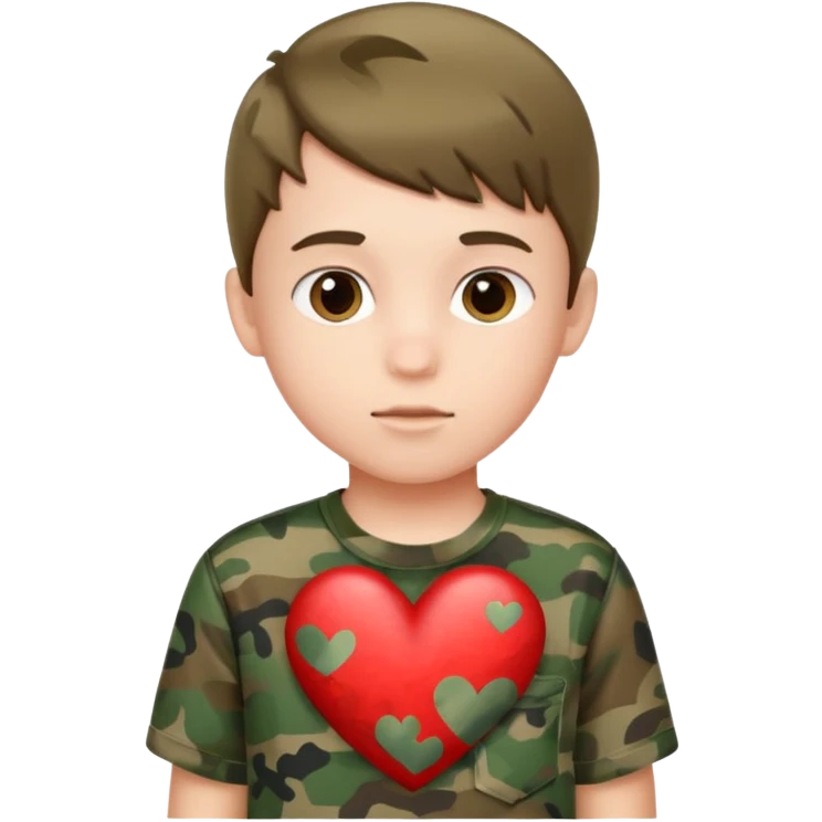 portrait of boy indoors with camo heart emoji