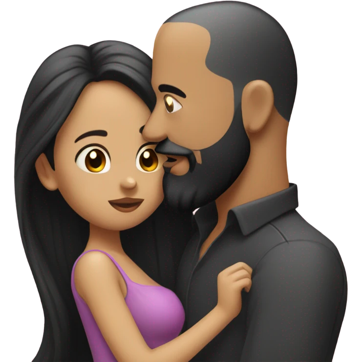 Bald man with black beard and girl with long black hair kiss emoji