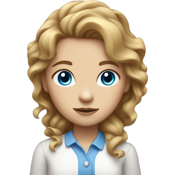 girl with light brown wavy hair blue eyes white shirt emoji