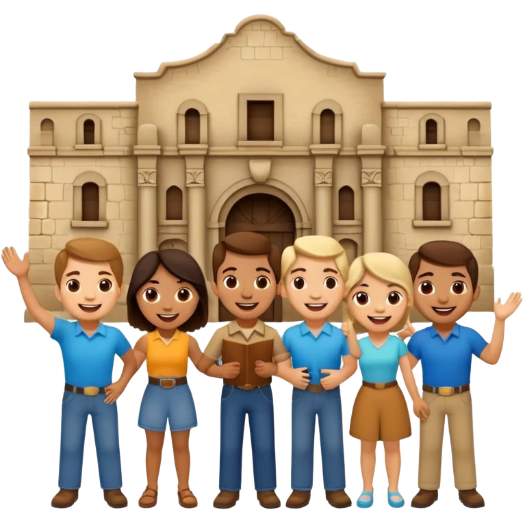 Texans excited in front of the alamo emoji