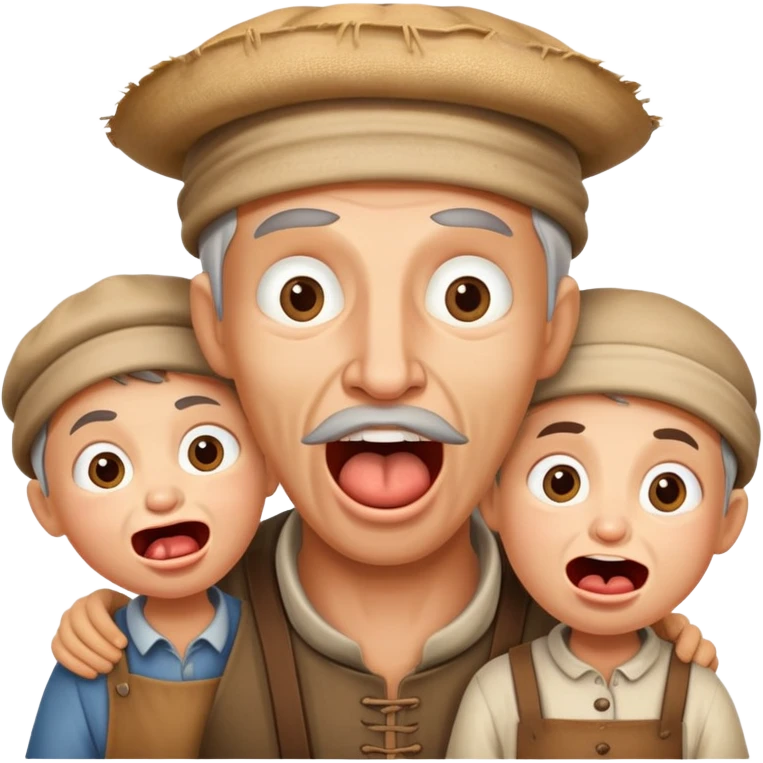 hungry peasants family photorealistic with open mounthes emoji