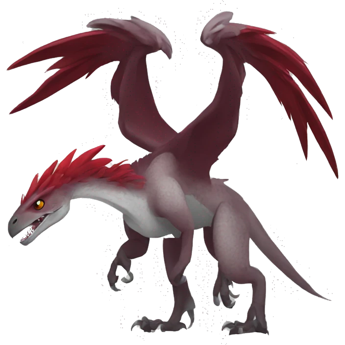 Cool edgy Maroon-colored raptor with red mane emoji
