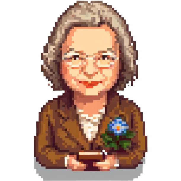Emoji of Marguerite Yourcenar in pixel art style emoji