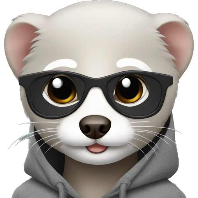 ferret with black thin glasses in gray hoodie emoji