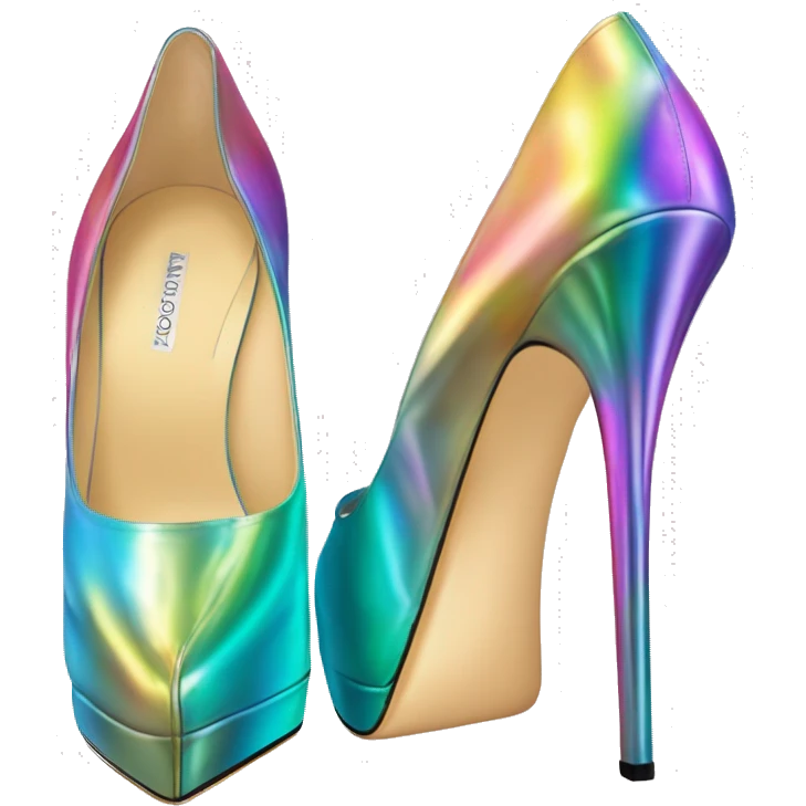 Realistic isolated top view of a pair of iridescent jimmy Choo stiletto high heel shoes. emoji