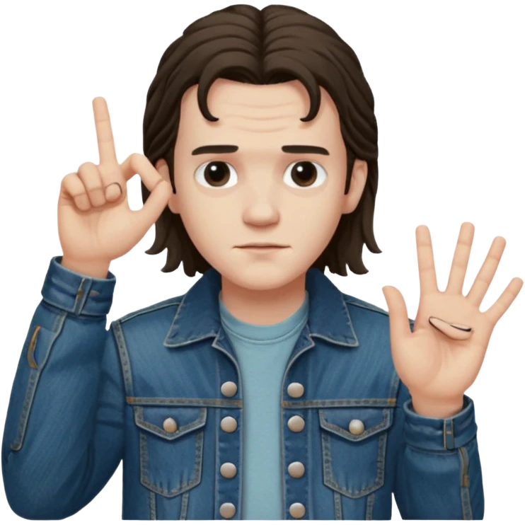 Eddie the freak from stranger things with his iconic hand sign like this "🤟" behind his head emoji