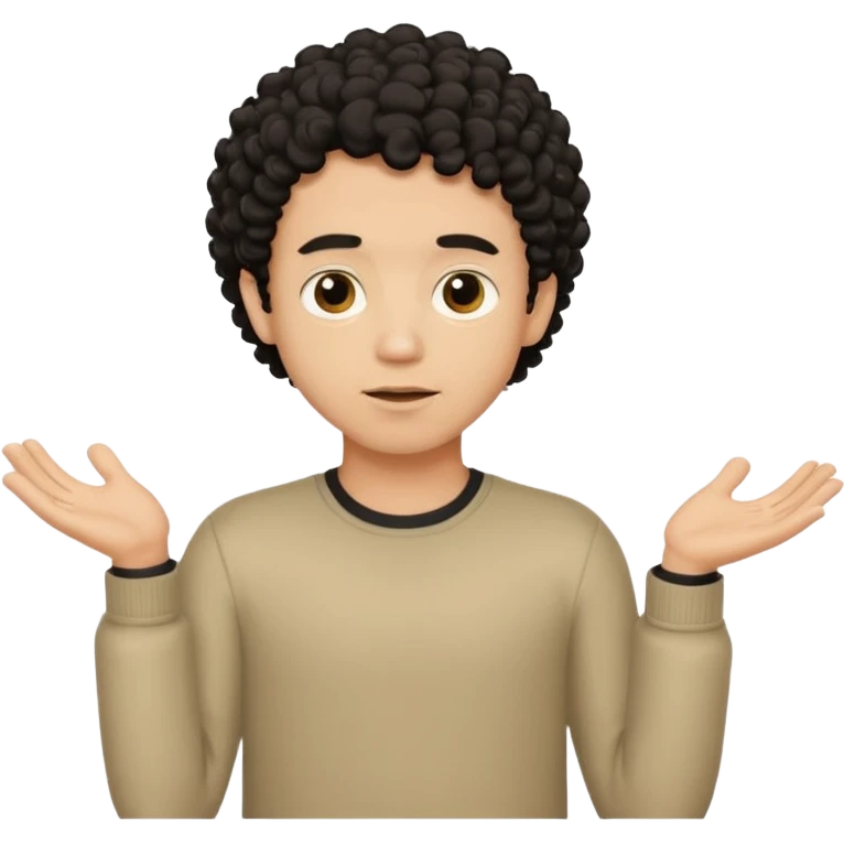 a guy shrugging his shoulders with a black little bit curly hair emoji