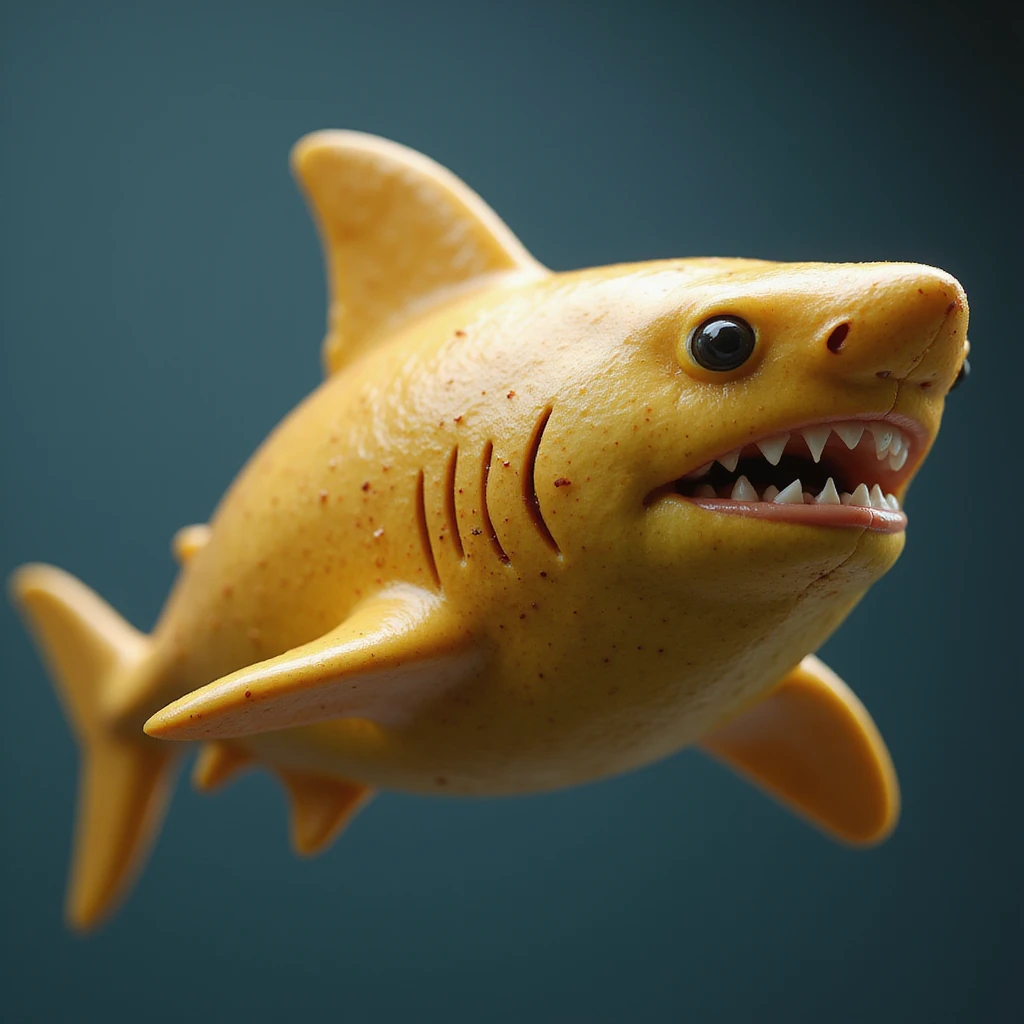 a mango shaped like a shark, highly realistic and detailed, photorealistic style emoji