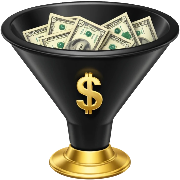 black marketing funnel with dollars at the buttom emoji