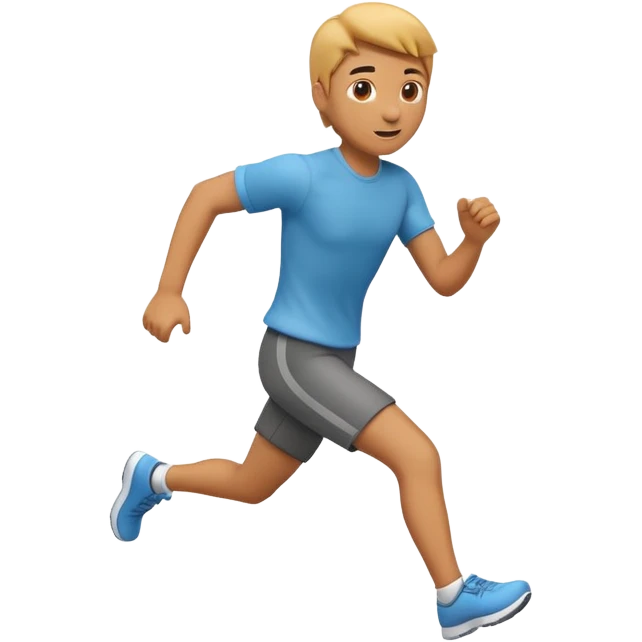 3D emoji style person running, dynamic stride, centered, soft shadow, white background. emoji