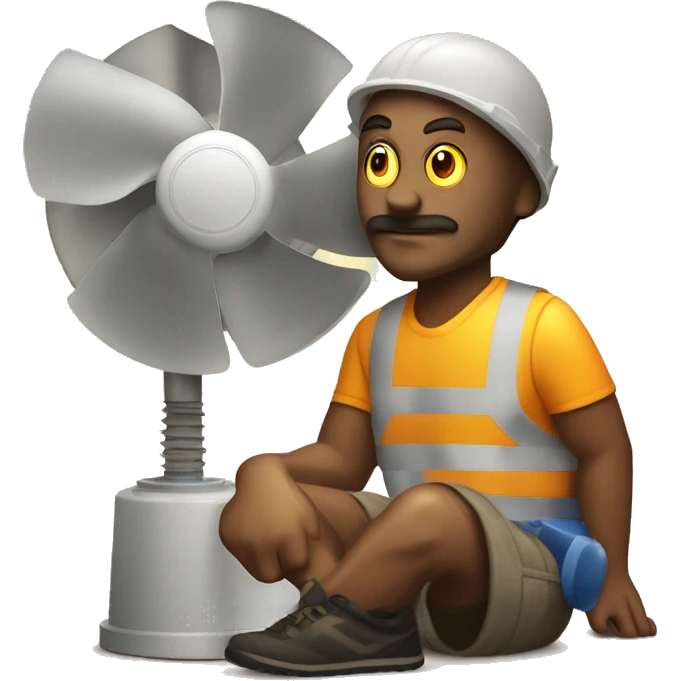 Sun burned man siting next to the blower fan emoji