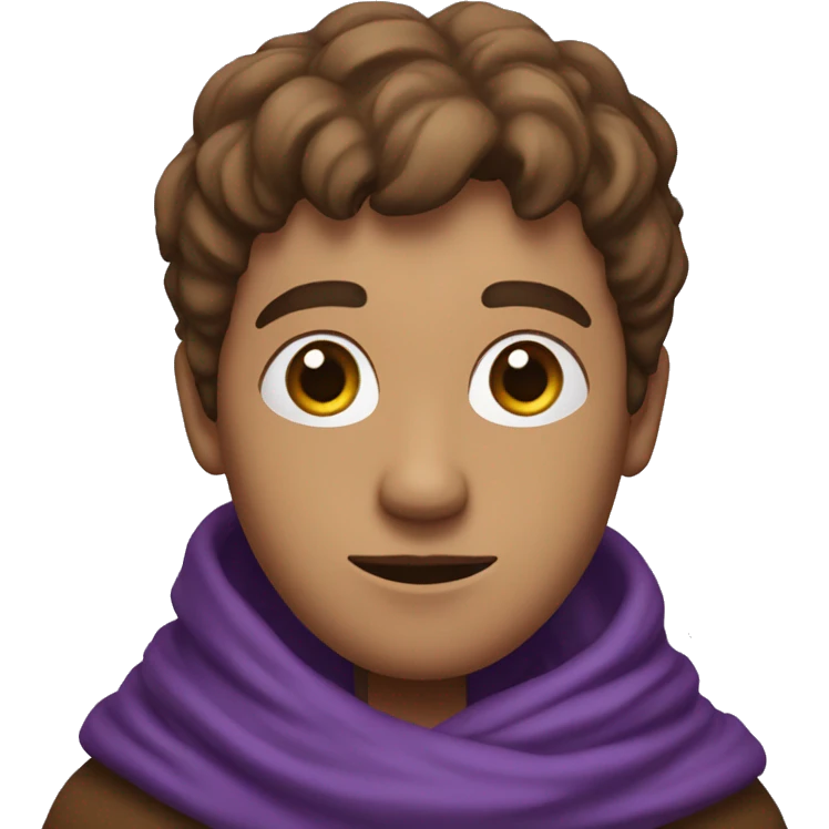 a small man's head is wrapped in a purple scarf, only 1 eye is visible and it is white, there is a brown robe on the body emoji