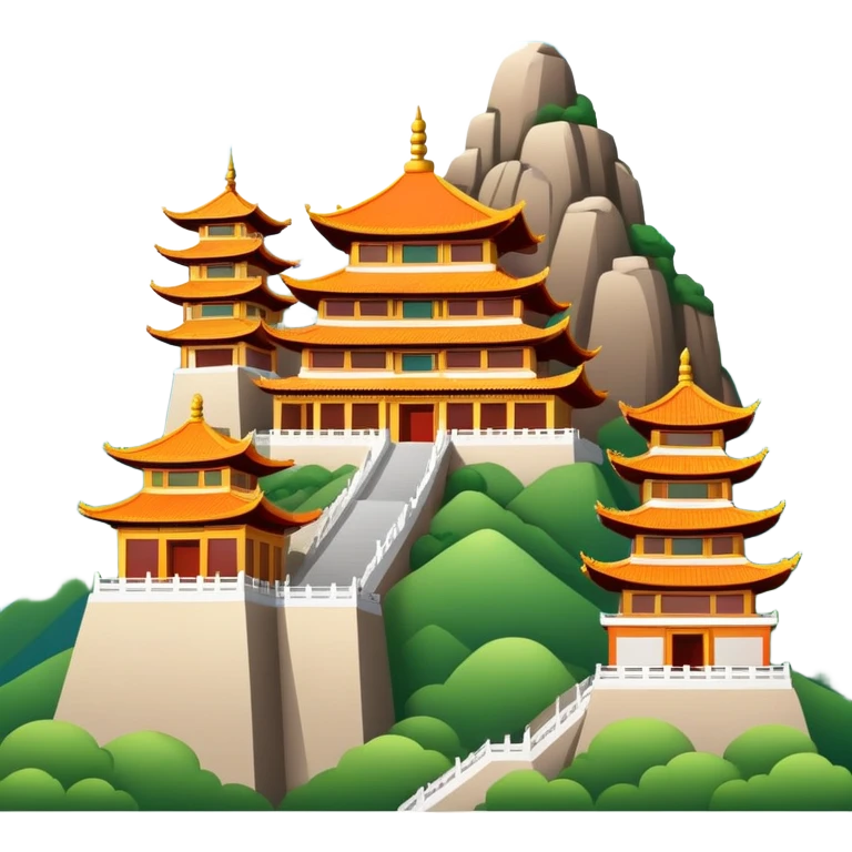 Wutai Mountain Buddhist temples, simplified emoji style with bold outlines and bright colors, cartoon style traditional Chinese temple with mountains emoji
