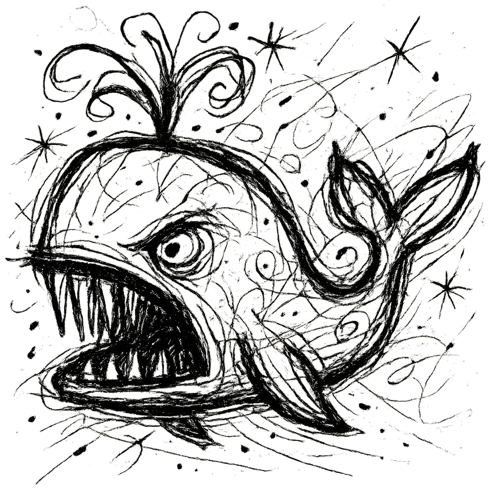 chaotic icon of Moby Dick whale, expressive lines, energetic emoji