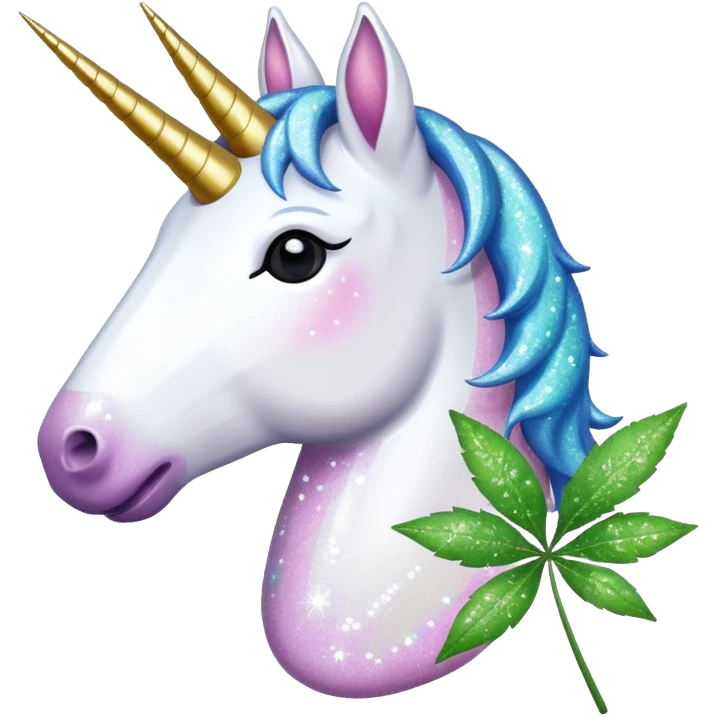 A unicorn with glitter and weed leaf  emoji
