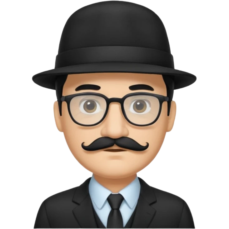 black hair dad in black suit and glasses with mustache and a hat emoji