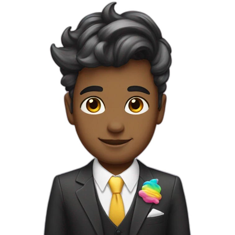 Posh-boy-with-suit-and-rainbow-unicorn-hat emoji