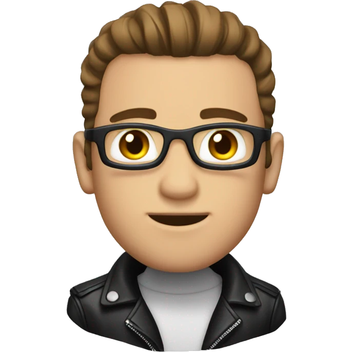 A guy with brown hair combed back and in a black leather jacket emoji