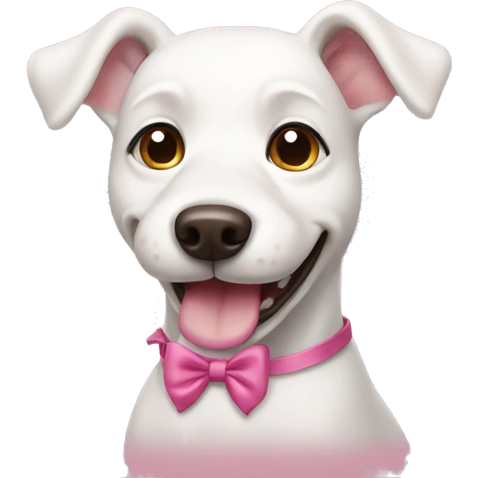 White happy dog with pink bow emoji