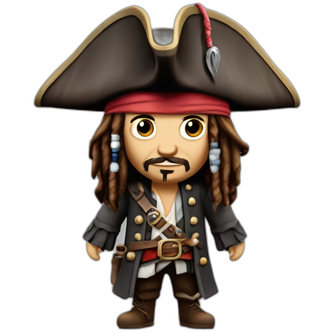 Jack Sparrow full height,3d ,морщины детализация,лицо детализированный  cinematic experience, realistic, dark, ultra-realistic render emoji