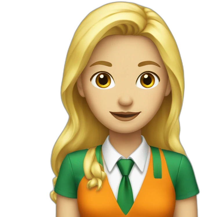 Blonde_girl_in_green_orange_tie emoji